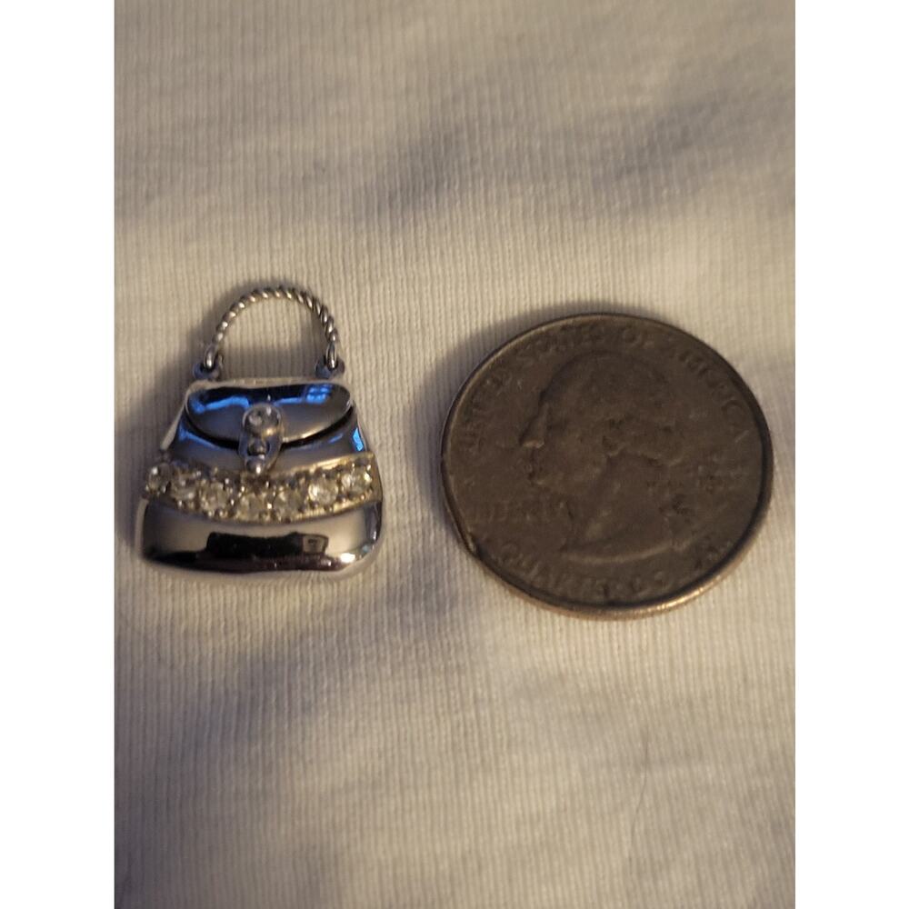 Bag Charm -Mini Designer Bag shiny silver toned CZ stones NICE! 925 FAS IT OPENS - Picture 3 of 6